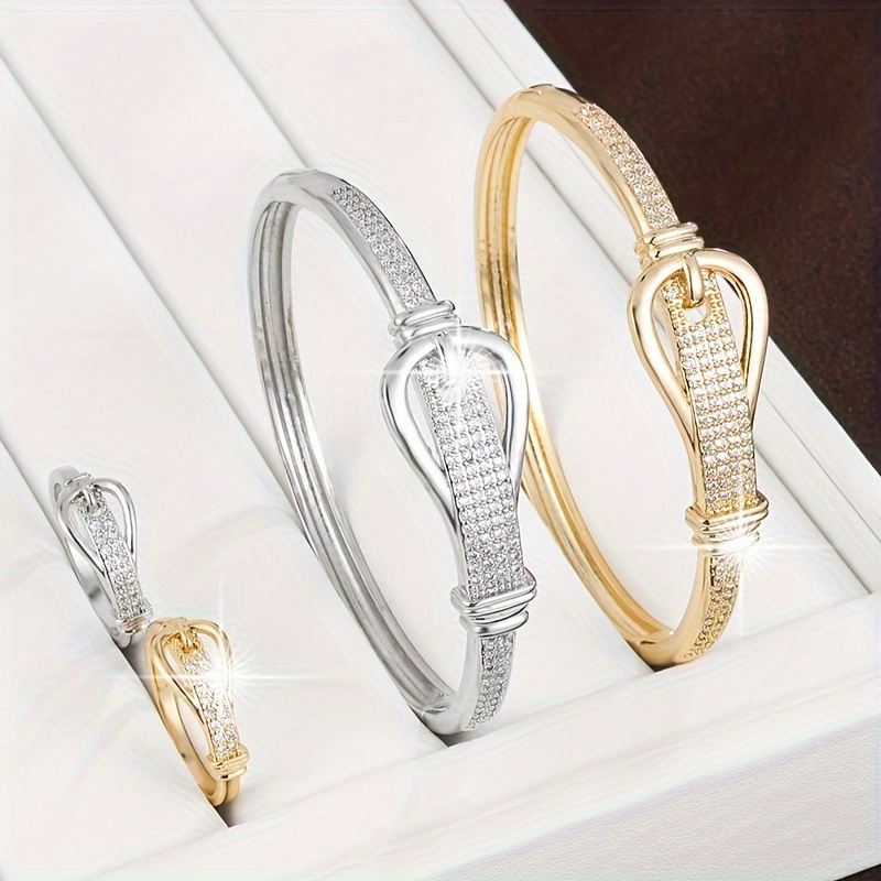 Stylish Buckle Zirconia Copper Bracelet & Ring Set